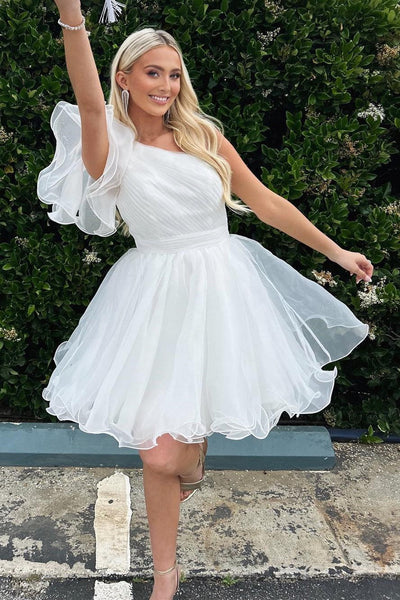 one sleeve homecoming dresses Tight Dresses,One Shoulder Homecoming Dress,Mini Length Hom shoulder neckline with a long sleeve Zena One-Sleeve Sequin Homecoming Dress