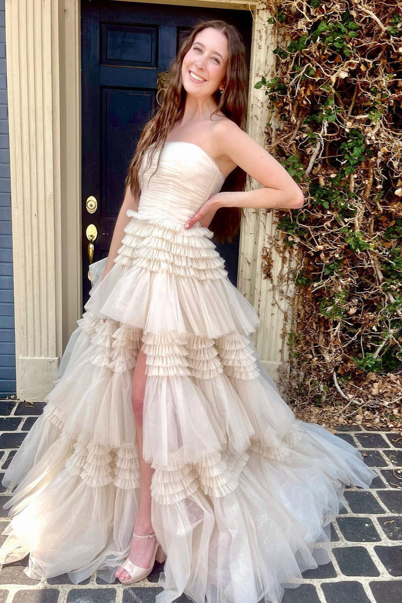 Gorgeous Long Fuchsia Straps Beading Sleeveless Pleated Prom Dress With Slit
