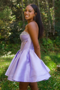 Sweetheart Hot Pink Pleated Short Party Dress with Rhinestones