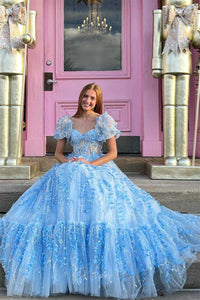 Off the Shoulder Tulle A-Line Prom Dress with 3D Flower