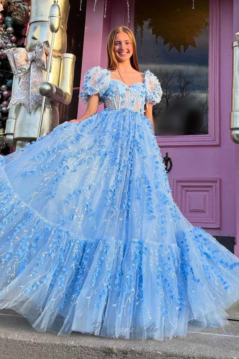 open lace back dress Sherri Hill A-Line 3D Floral Prom Dress 56940