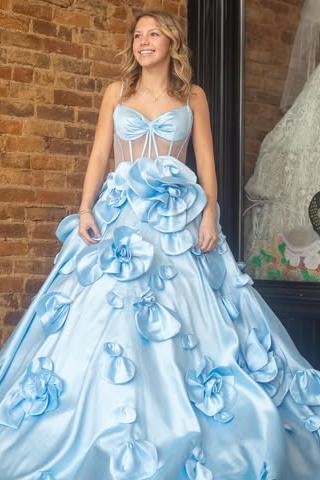 Spaghetti Straps A-Line Prom Dress with 3D Floral
