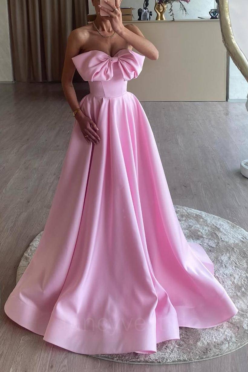 Elegant StraplessPink A-Line Mermaid Prom Dress with Bow – FancyVestido