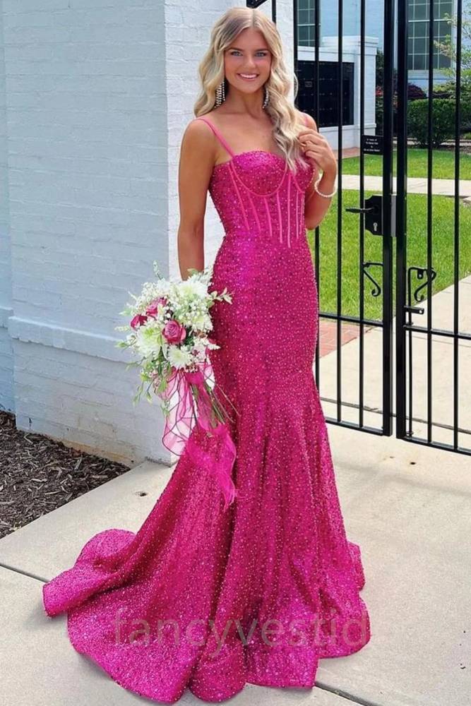 Straps Blue Sweetheart Sequin Beaded Mermaid Prom Dress FancyVestido Straps Blue Sweetheart Sequin Beaded Mermaid Prom Dress FancyVestido