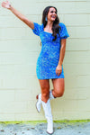 Blue Square Neck Sequins Tight Homecoming Dress