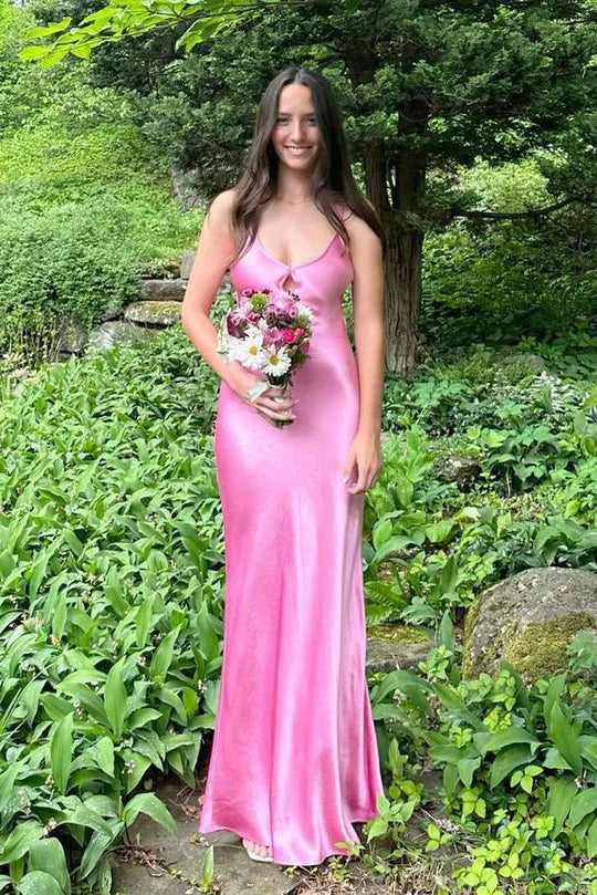 Chic V-Neck Keyhole Long Maxi Dress with Open Back