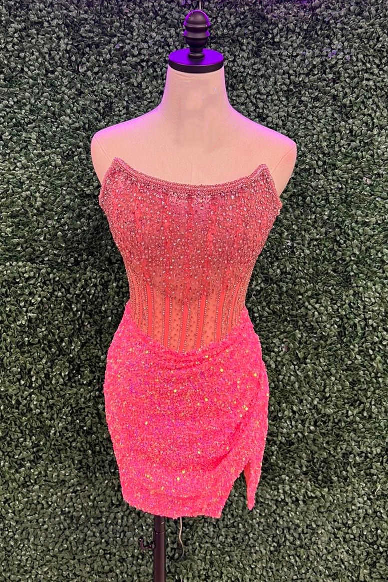 Strapless Periwinkle Beaded Bodycon Homecoming Dress