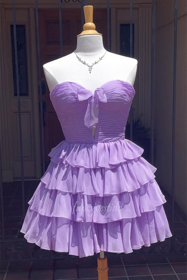 Sweetheart Green Pleated Ruffle Homecoming Dress with Bow