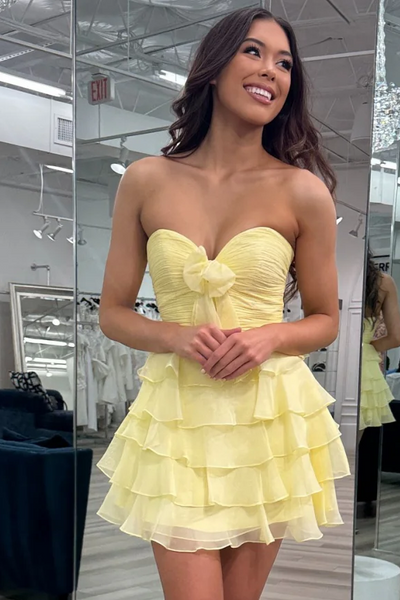 Sweetheart Green Pleated Ruffle Homecoming Dress with Bow
