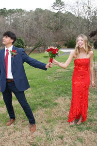 3D Floral Strapless Maxi Party Prom Dress With Train