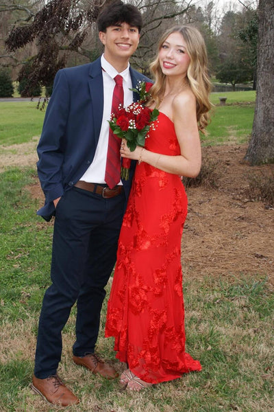 3D Floral Strapless Maxi Party Prom Dress With Train