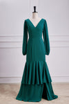 Elegant V Neck Emerald Green Mermaid Skirt Slit Bridesmaid Dresses
