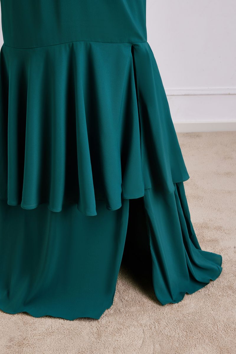 Elegant V Neck Emerald Green Mermaid Skirt Slit Bridesmaid Dresses