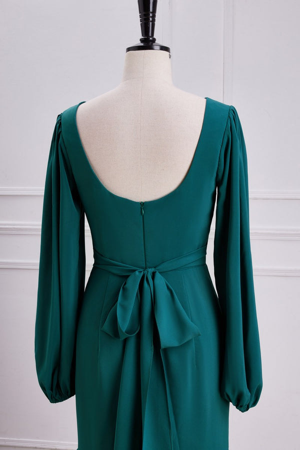 Elegant V Neck Emerald Green Mermaid Skirt Slit Bridesmaid Dresses