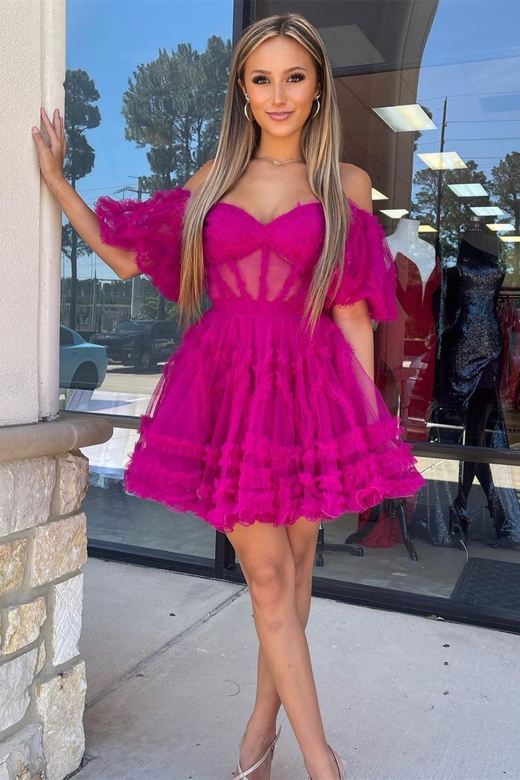 Pink Keyhole Strapless A-Line Ruffles Short Homecoming Dress