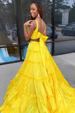 Yellow V-Neck Ruffle A-Line Two Piece Prom Dress