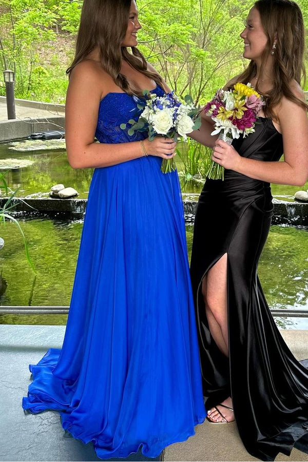 Strapless Hot Pink Applique A-Line Chiffon Prom Dress