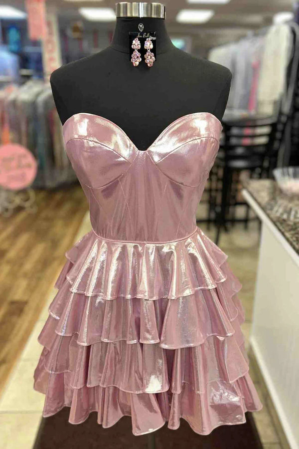 Sweetheart Gold Metallic A-Line Ruffle Homecoming Dress