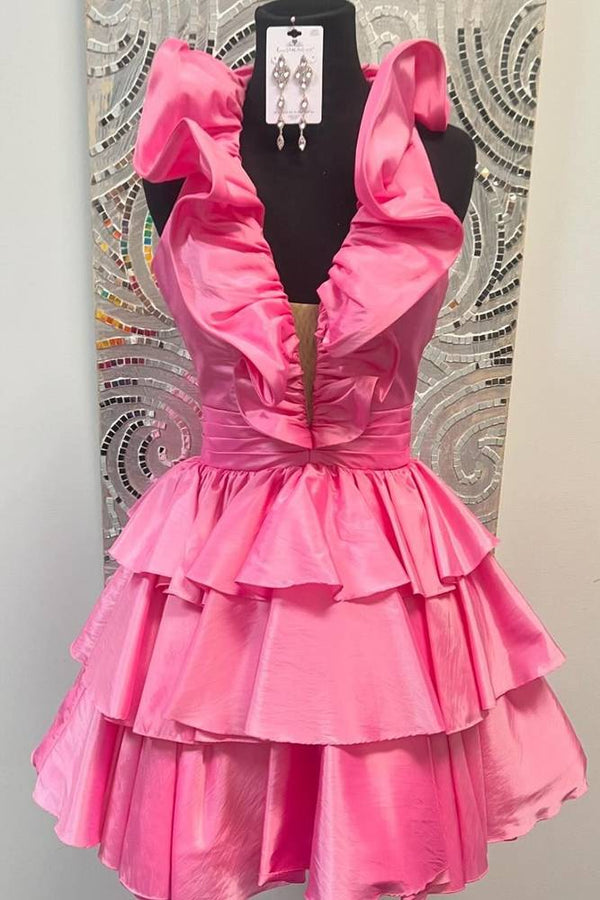 Red Halter Pleated A-Line Ruffle Homecoming Dress