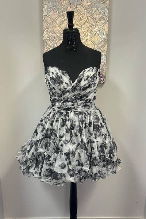 Sweetheart Blue Corset Floral Print Ruffle Short Party Dress