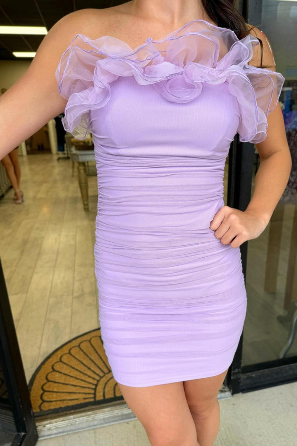 Strapless Ruffle Lavender Pleated Bodycon Homecoming Dress