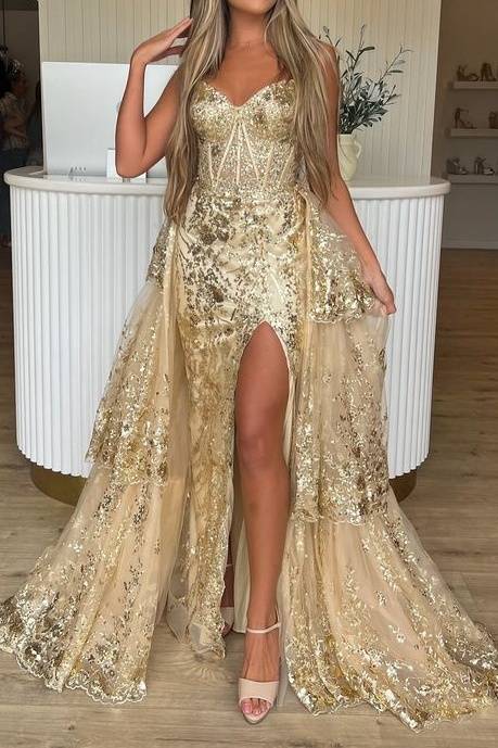 Strapless Applique Sequin Prom Dress with Ruffle Back FancyVestido Strapless Applique Sequin Prom Dress with Ruffle Back FancyVestido