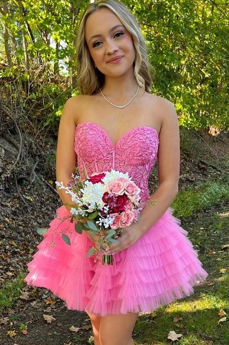 A-Line Ruffled Yellow Strapless Corset Short Homecoming Dress