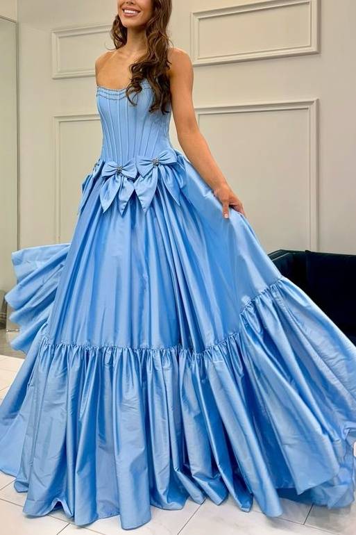 Black Strapless Beaded Ruffle Prom Dress with Bow FancyVestido Black Strapless Beaded Ruffle Prom Dress with Bow FancyVestido