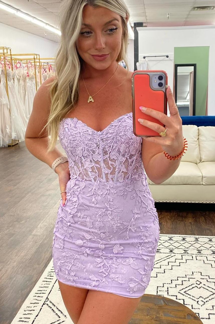 Sweetheart Lavender Appliqued Bodycon Homecoming Dress