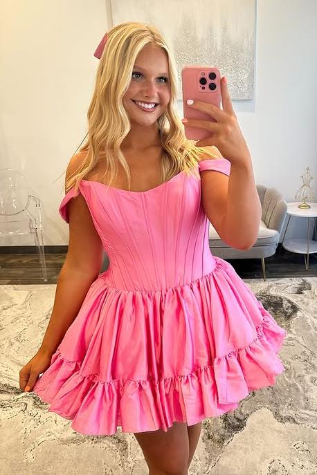 Off the Shoulder Boned A-Line Homecoming Dress