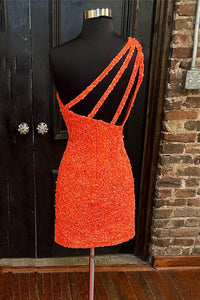 Glitter One Shoulder Sequin Tight Homecoming Dress