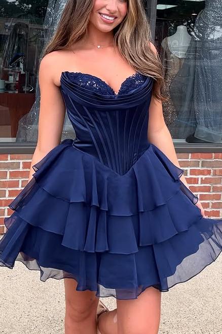 Sweetheart Applique Corset Ruffle Homecoming Dress