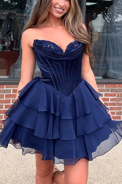 Sweetheart Applique Corset Ruffle Homecoming Dress