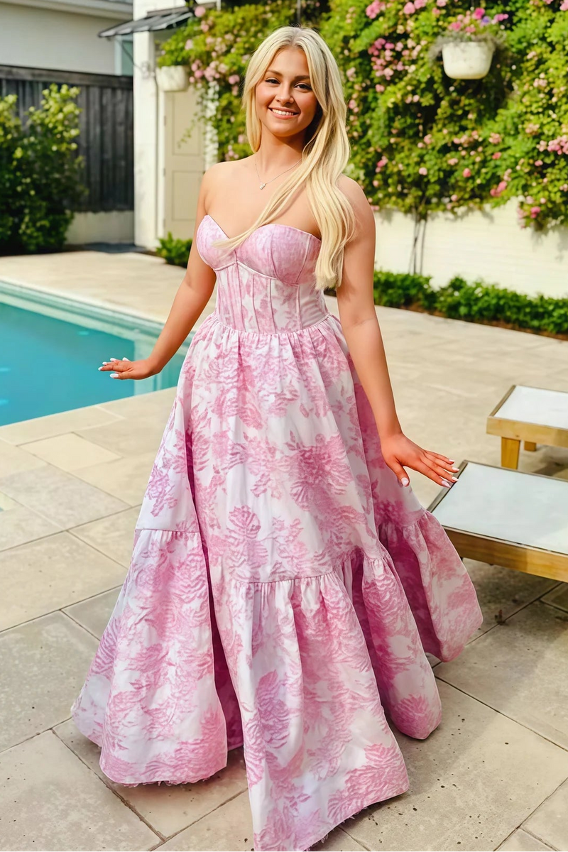 Elegant Sweetheart Blue Jacquard Satin A-Line Prom Dress