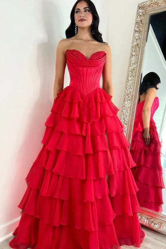 Dark Navy Strapless Pleated Prom Dress with Ruffle FancyVestido Dark Navy Strapless Pleated Prom Dress with Ruffle FancyVestido