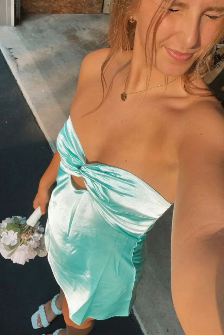 aqua crystal bow off-the-shoulder mini dress Crystal Bow Mini Dress