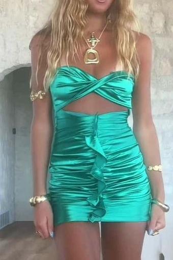 Green Twist Knot Ruched Tight Party Homecoming Dress