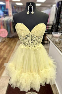 Sweetheart Light Blue Sheer Corset Ruffle Homecoming Dress with Appliques