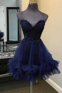 Sweetheart Light Blue Sheer Corset Ruffle Homecoming Dress with Appliques