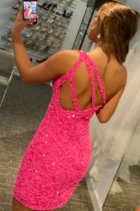 Glitter One Shoulder Sequin Tight Homecoming Dress
