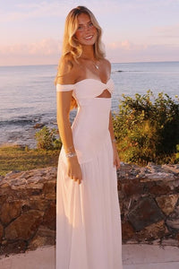 A-Line Chiffon Sweetheart Off-Shoulder Maxi Party Prom Dress