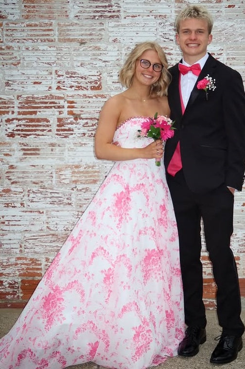 A-Line Empire Chiffon Floral Print Strapless Party Prom Dress With Train