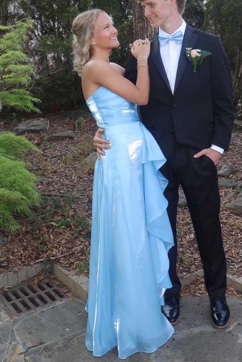 A-Line Empire Pleated Strapless Party Prom Dress With Leg Slit 
