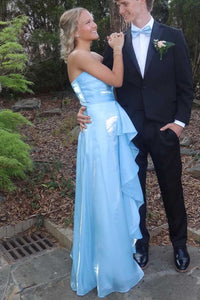 A-Line Empire Pleated Strapless Party Prom Dress With Leg Slit 