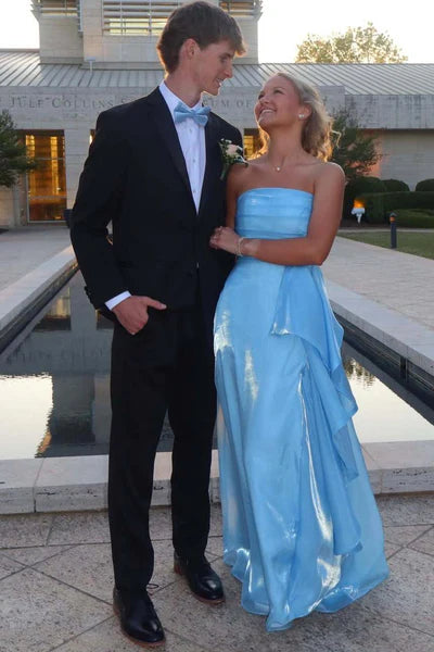 A-Line Empire Pleated Strapless Party Prom Dress With Leg Slit 