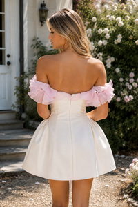 A-Line Floral Off-Shoulder Satin Mini Homecoming Party Dress