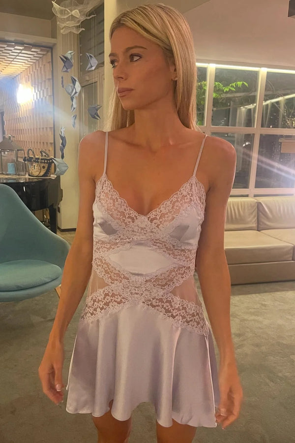 A-Line Satin And Lace V-Neck Short Homecoming Dress