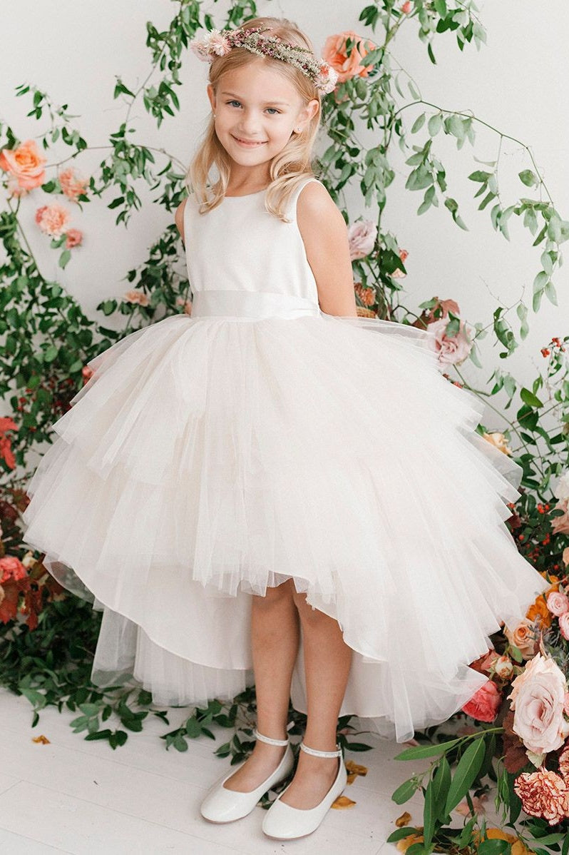 A-Line Scoop Sleeveless High Low Flower Girl Dress