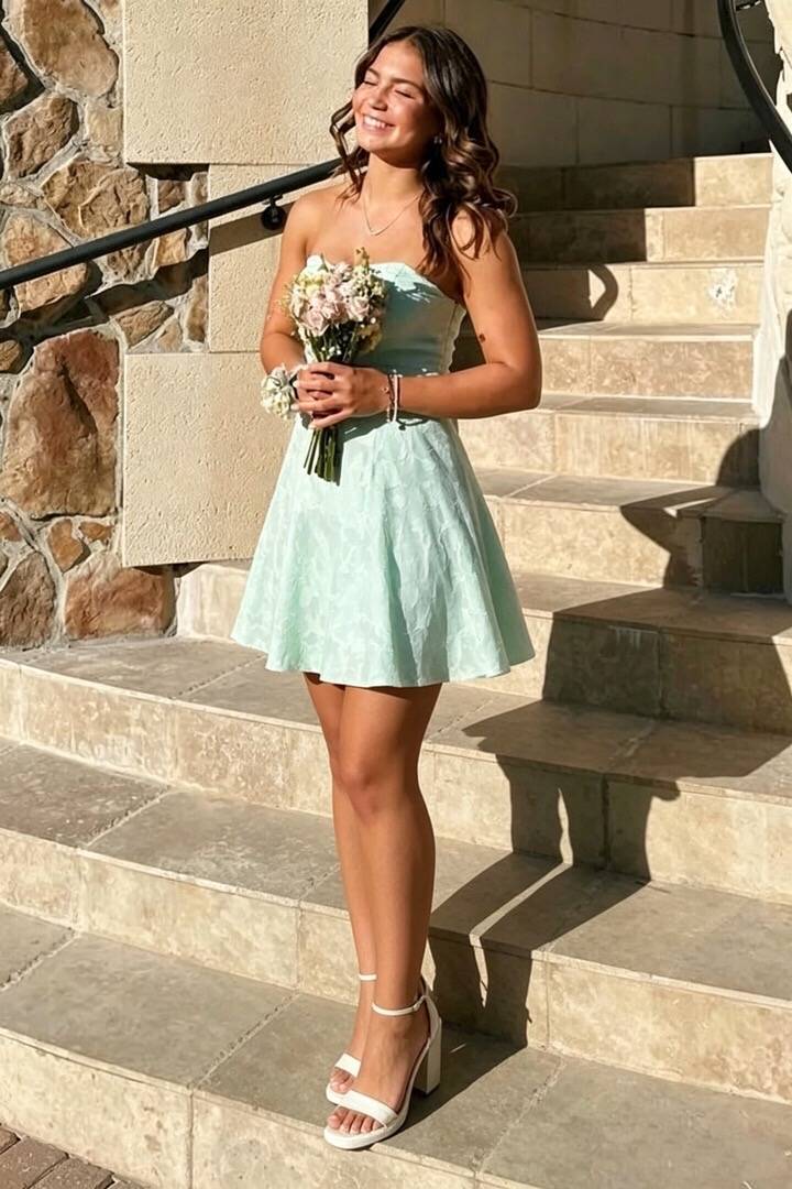 A-Line Strapless Empire Appliques Mini Pretty Homecoming Dress