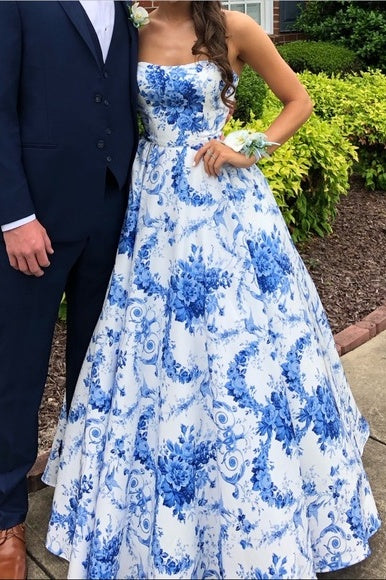 Appliques A-Line Empire Strapless Maxi Party Prom Dress